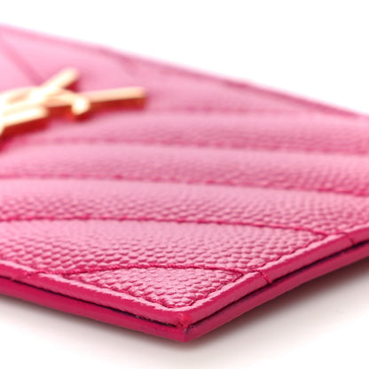 Saint Laurent Grain De Poudre Matelasse Chevron Monogram Fragments Zippered Card Case Fresh Fuxia 10 of 10
