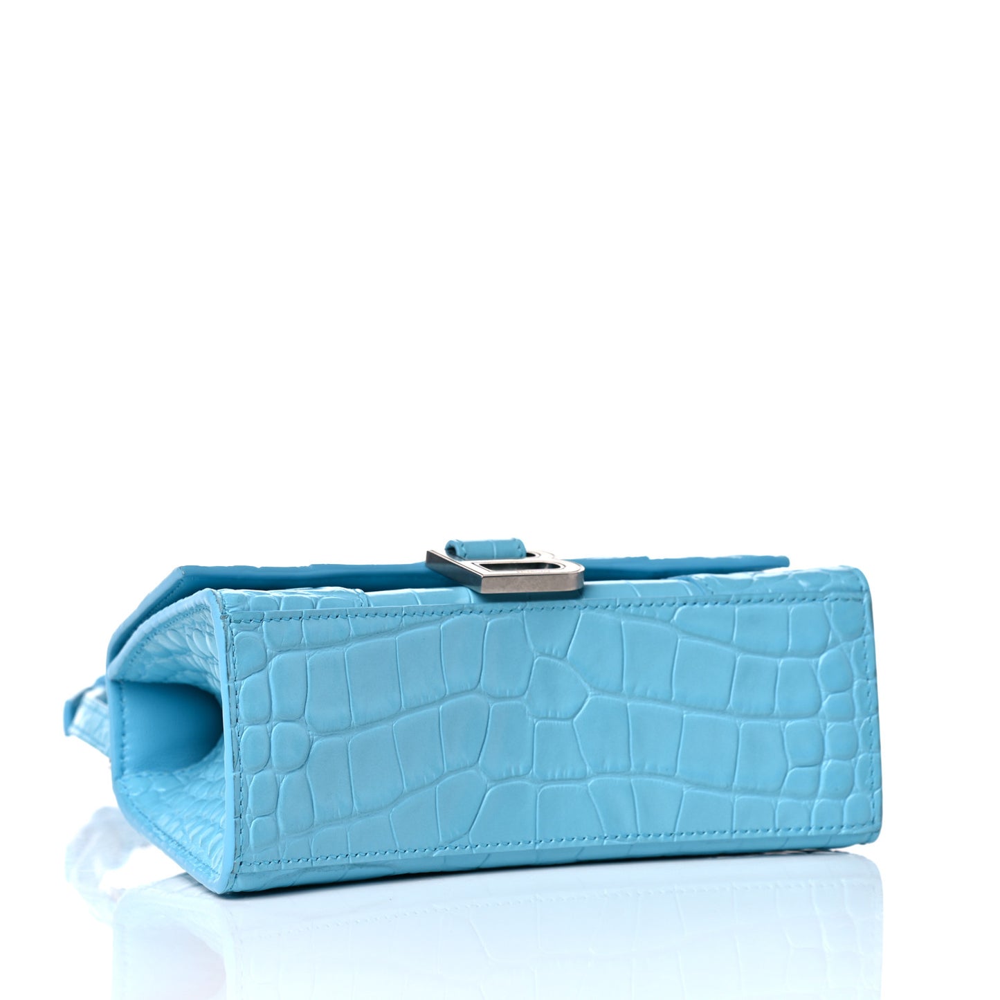 Shiny Calfskin Crocodile Embossed Hourglass Top Handle Bag XS Azur