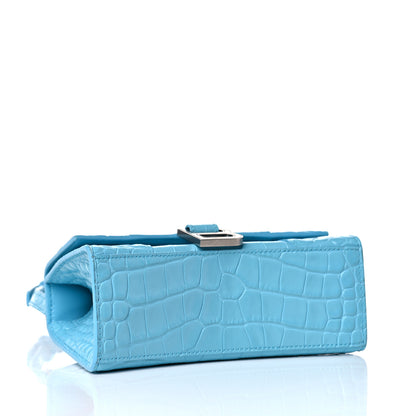 Balenciaga Shiny Calfskin Crocodile Embossed Hourglass Top Handle Bag XS Azur 7 of 15