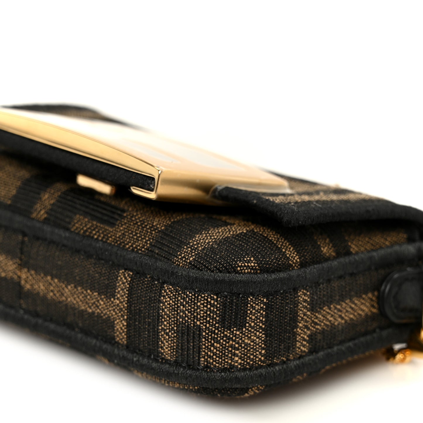 Fabric Jacquard FF 1974 Nano Maxi Buckle Baguette Charm Tobacco Moro Black