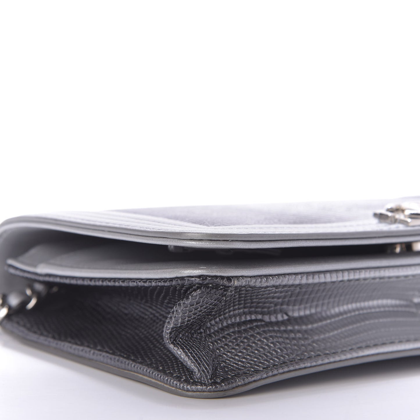 Lizard Calfskin Boy Wallet on Chain WOC Black Silver