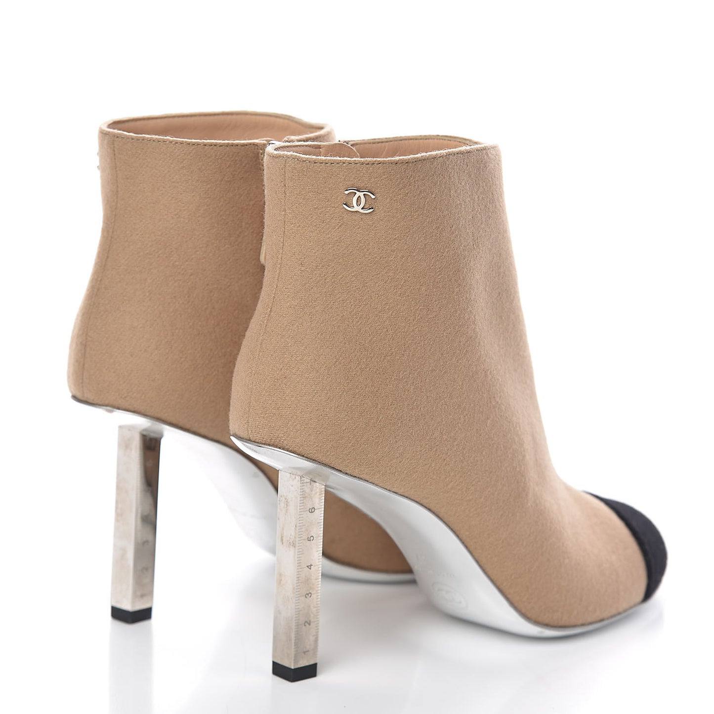 Wool Felt CC Cap Toe Short Boots 37 Beige Black