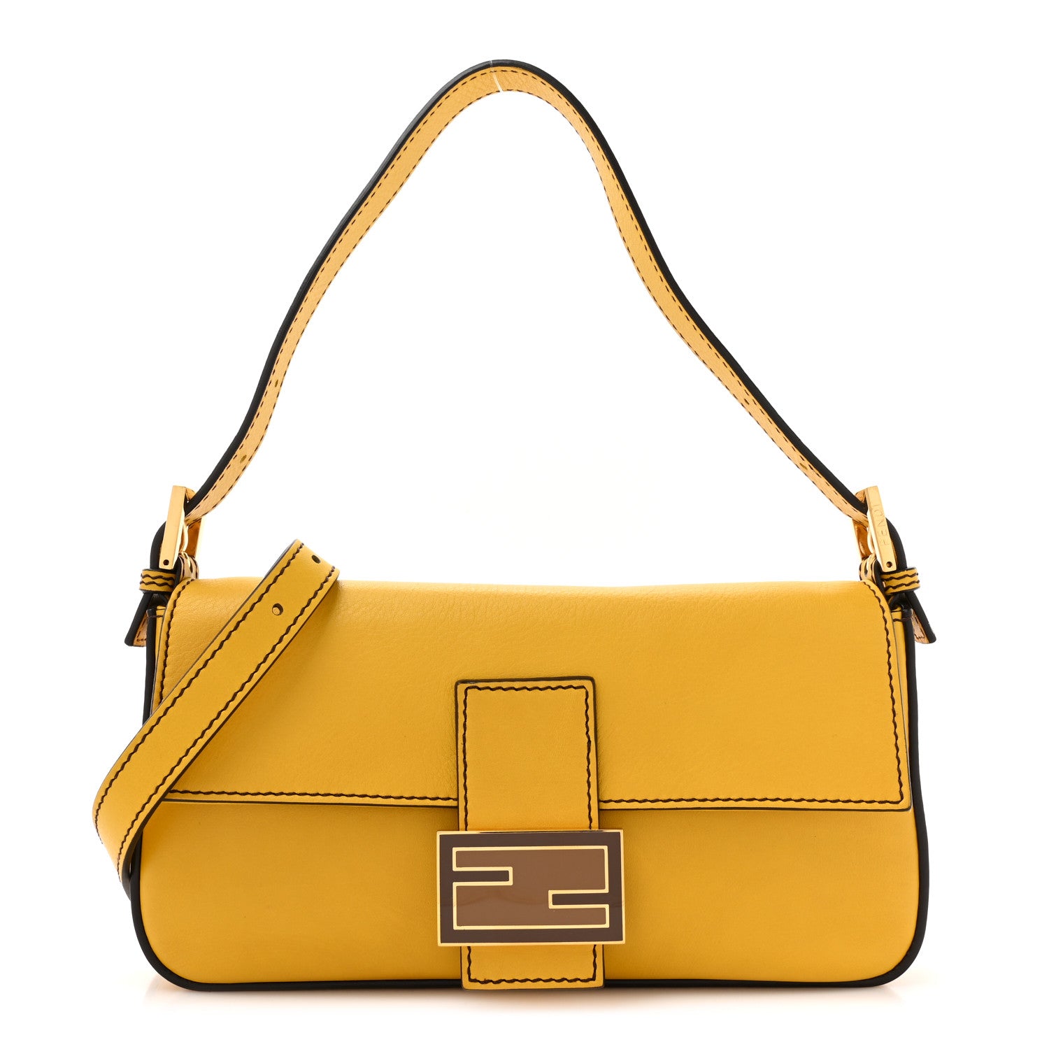 Fendi Vitello Flamingo Enamel Interchangeable Strap Baguette Chantilly Marrone Tobacco 1 of 12