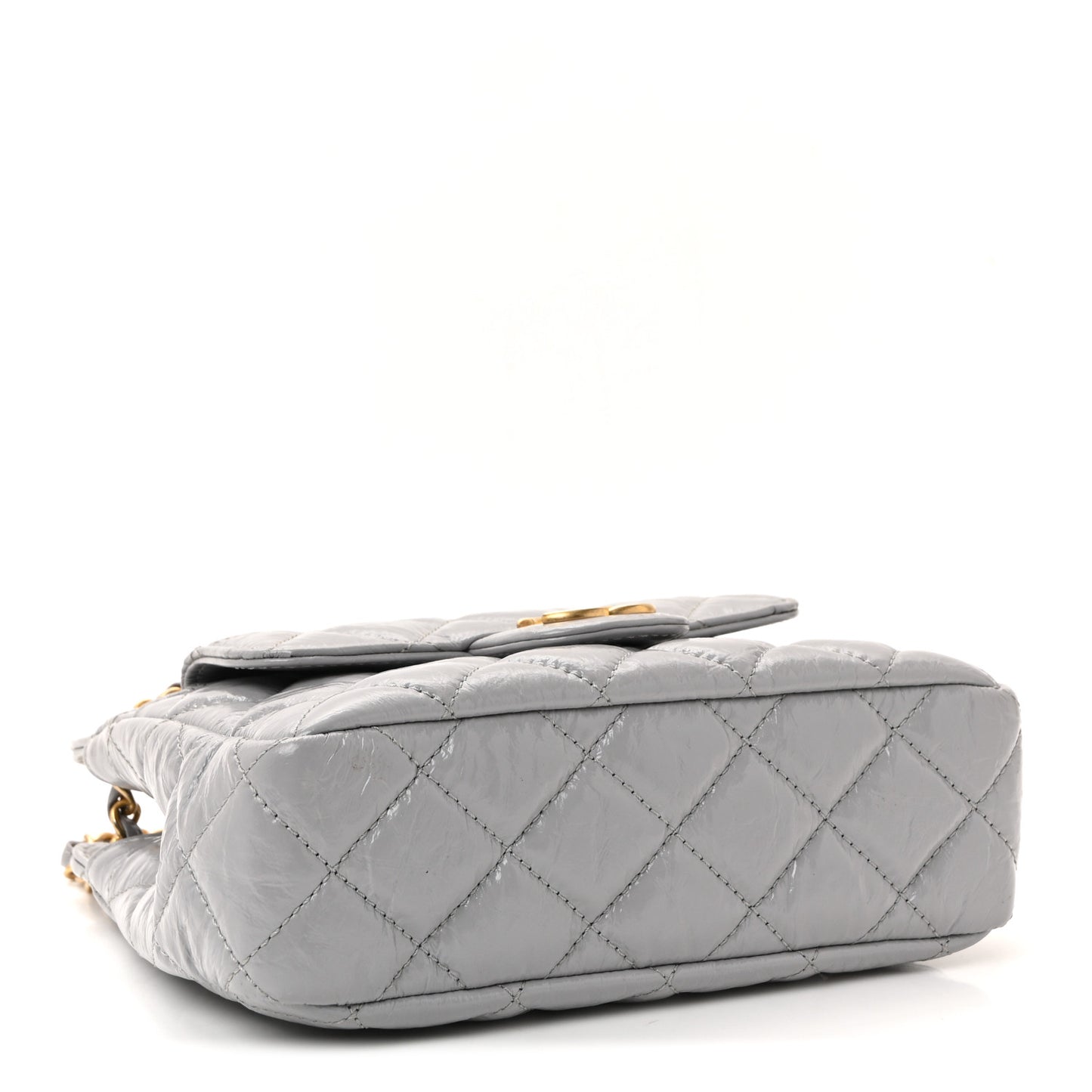 Shiny Crumpled Calfskin Quilted Small Wavy CC Hobo Grey