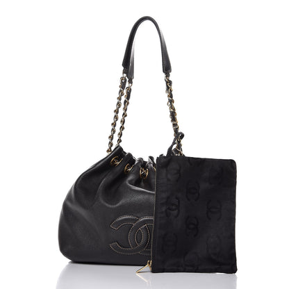 Chanel Grained Calfskin CC Drawstring Bucket Bag Black 3 of 9