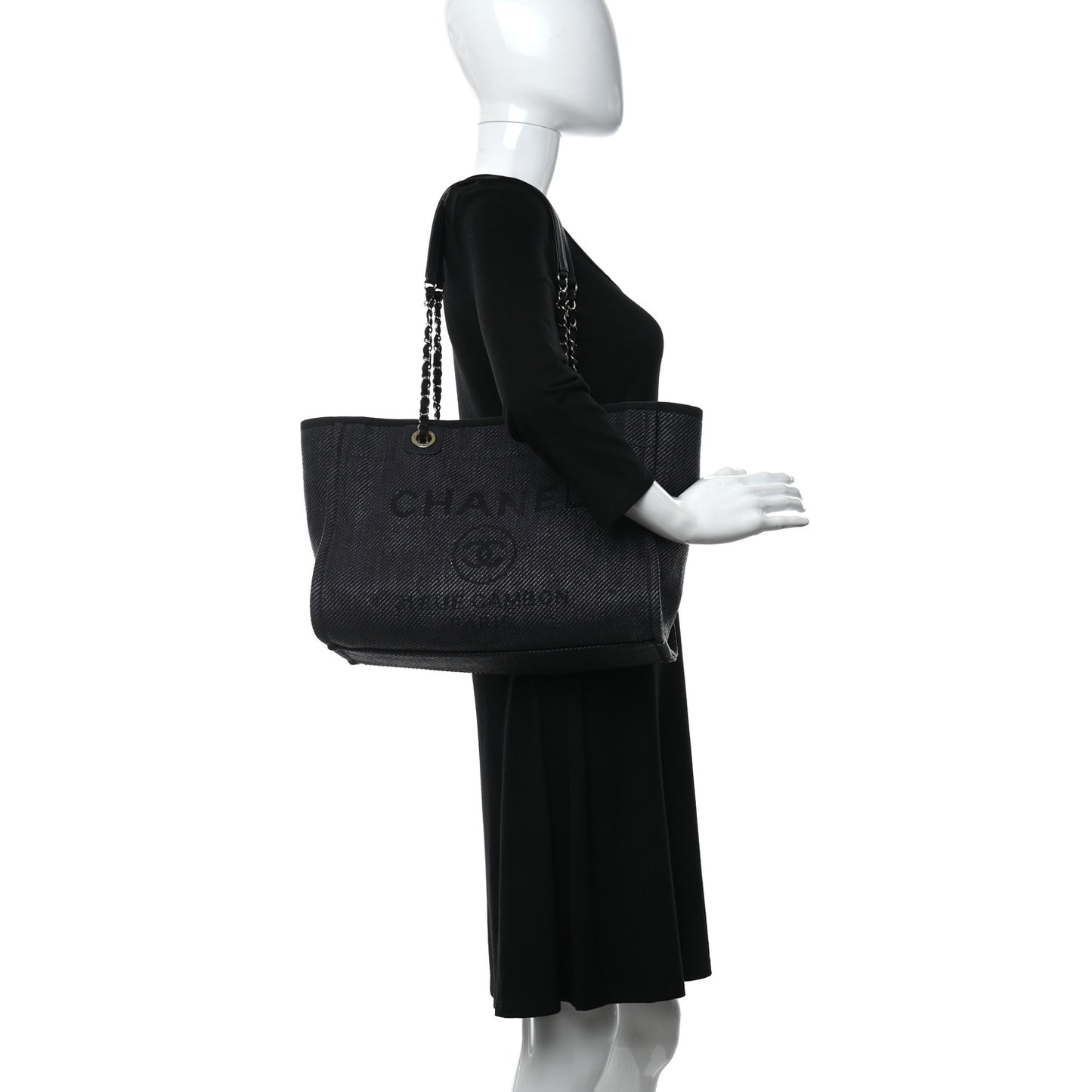 Mixed Fibers Calfskin Small Deauville Tote Black