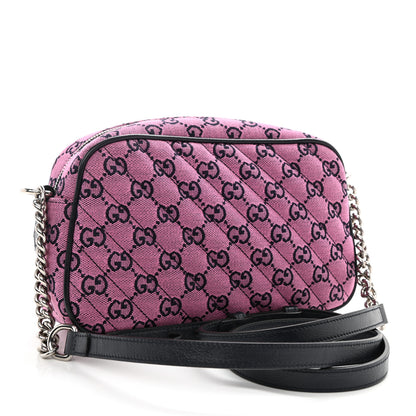 Gucci Monogram Multicolor Matelasse Diagonal Small GG Marmont Chain Shoulder Bag Pink Blue 3 of 8