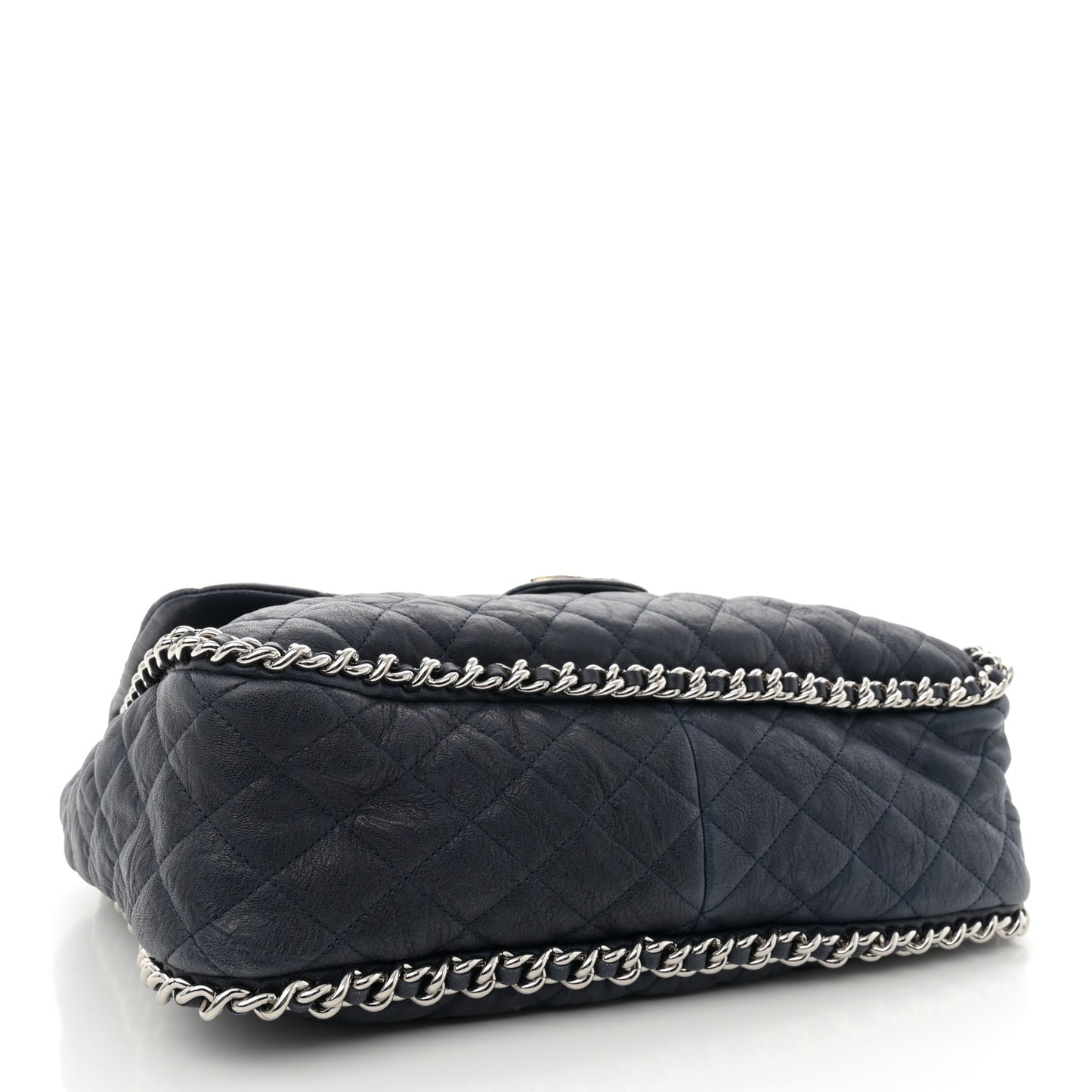 Washed Lambskin Quilted Maxi Chain Around Flap Navy Blue