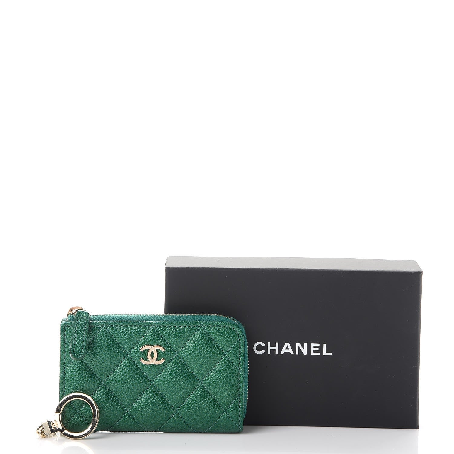 Chanel Metallic Caviar Quilted Key Holder Case Green 8 of 8