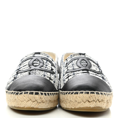 Chanel Tweed Lambskin CC Espadrilles 40 Ivory Grey Black 2 of 11