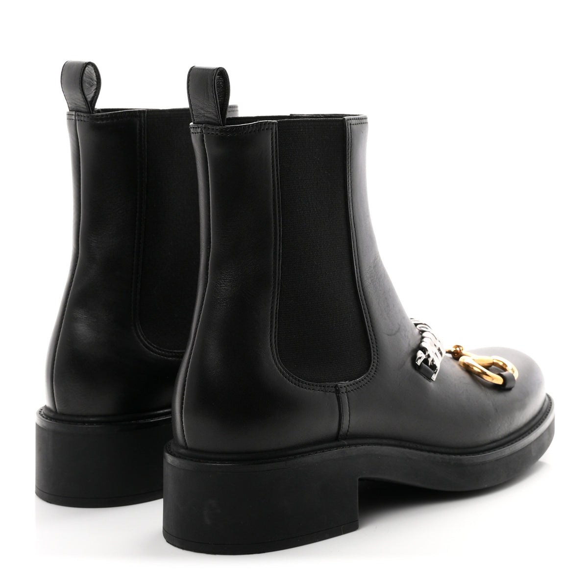 Flores Calfskin Horsebit Chain Ankle Boots 39 Black
