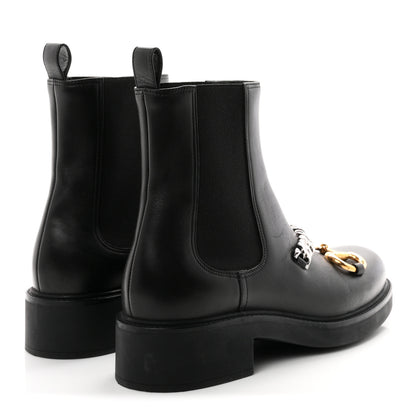 Gucci Flores Calfskin Horsebit Chain Ankle Boots 39 Black 5 of 10