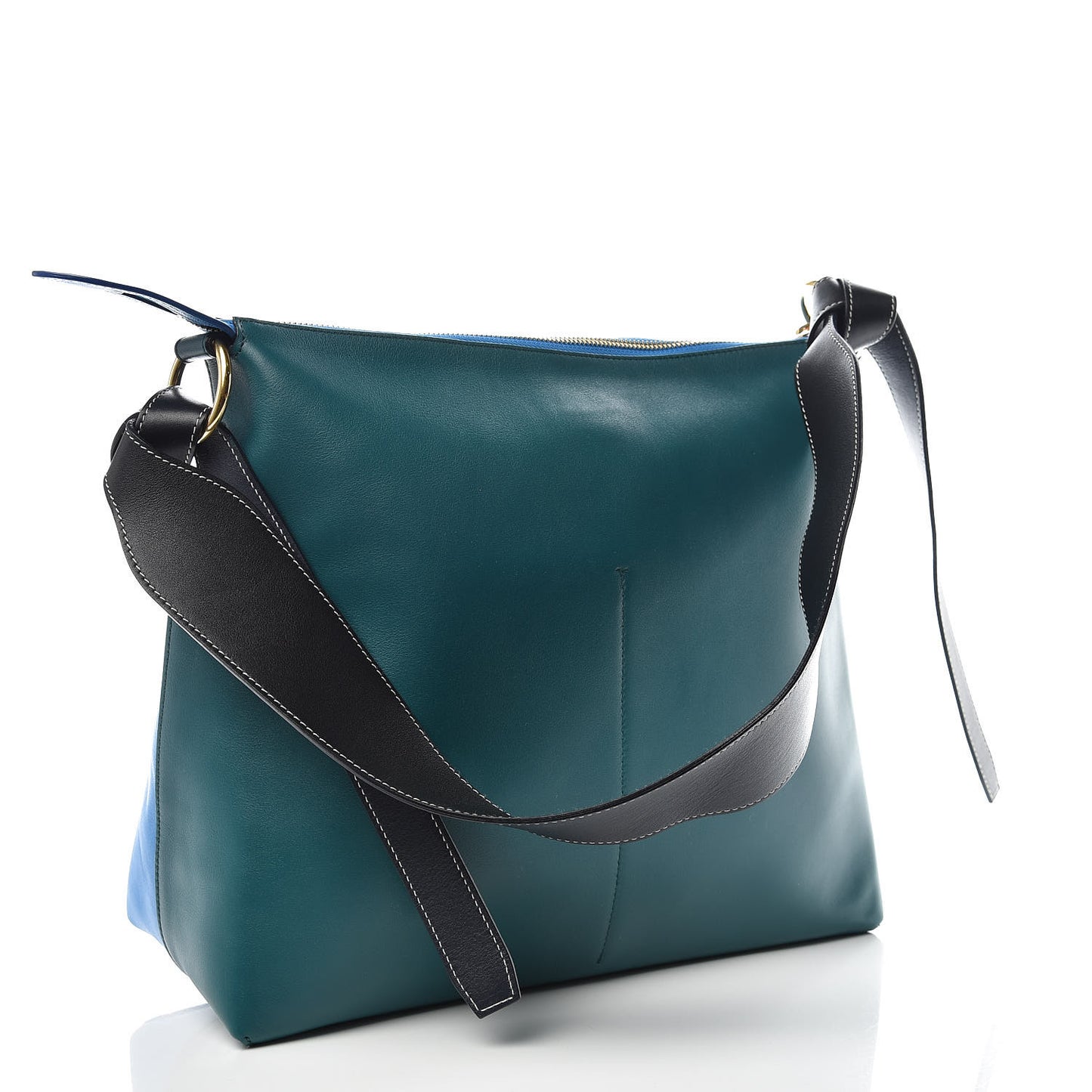 Shiny Smooth Calfskin Zipped Twisted Cabas Bright Blue Peacock