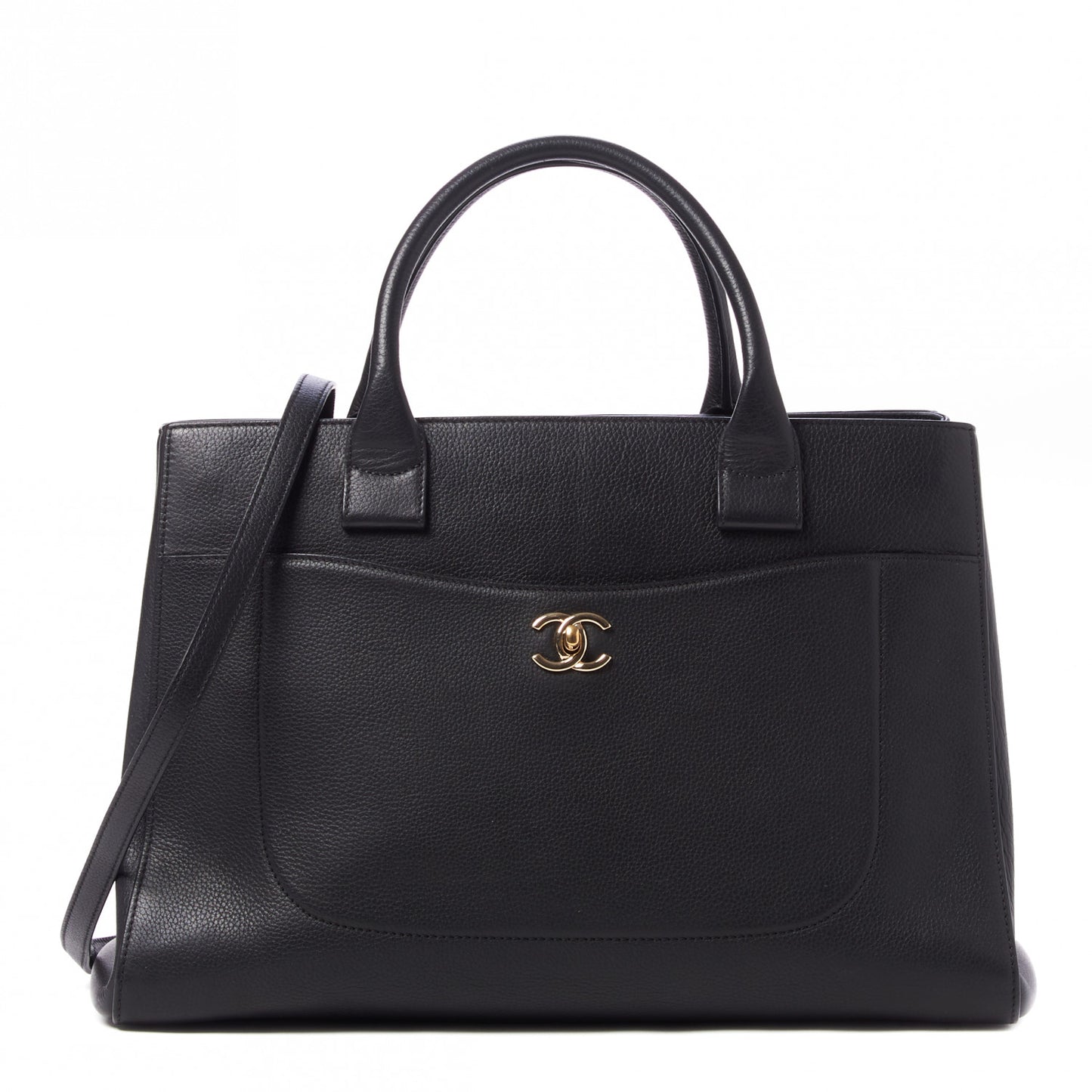 Grained Calfskin Medium Neo Executive Shopper Tote Black