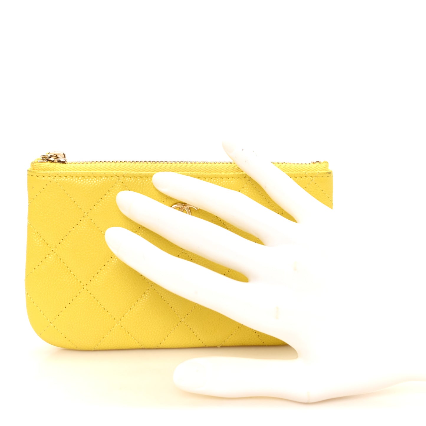 Caviar Quilted Small Cosmetic Case Yellow