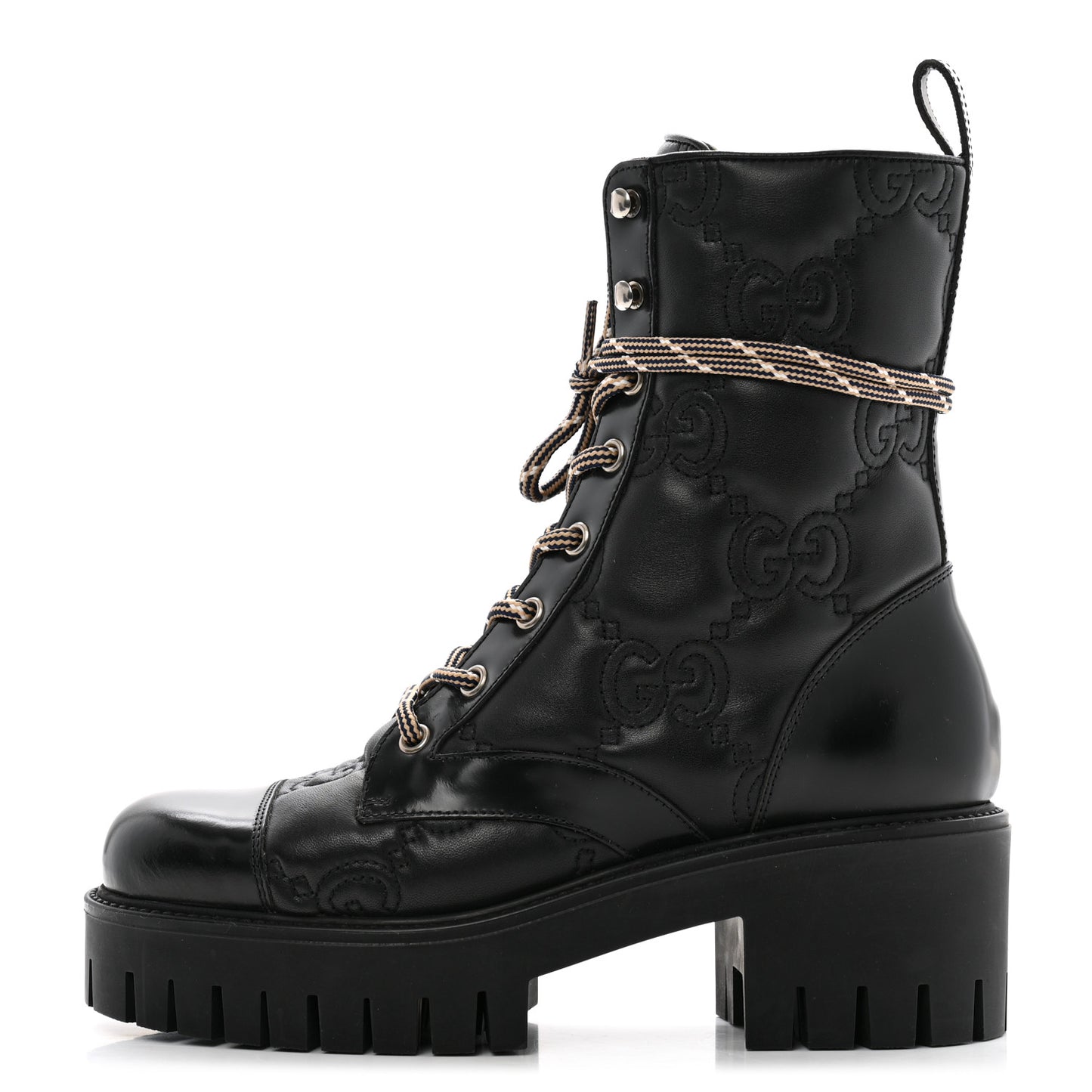 Cordovan Lux Nappa GG Matelasse Lace Up 60mm Combat Boots 37.5 Black