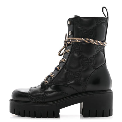 Gucci Cordovan Lux Nappa GG Matelasse Lace Up 60mm Combat Boots 37.5 Black 1 of 15