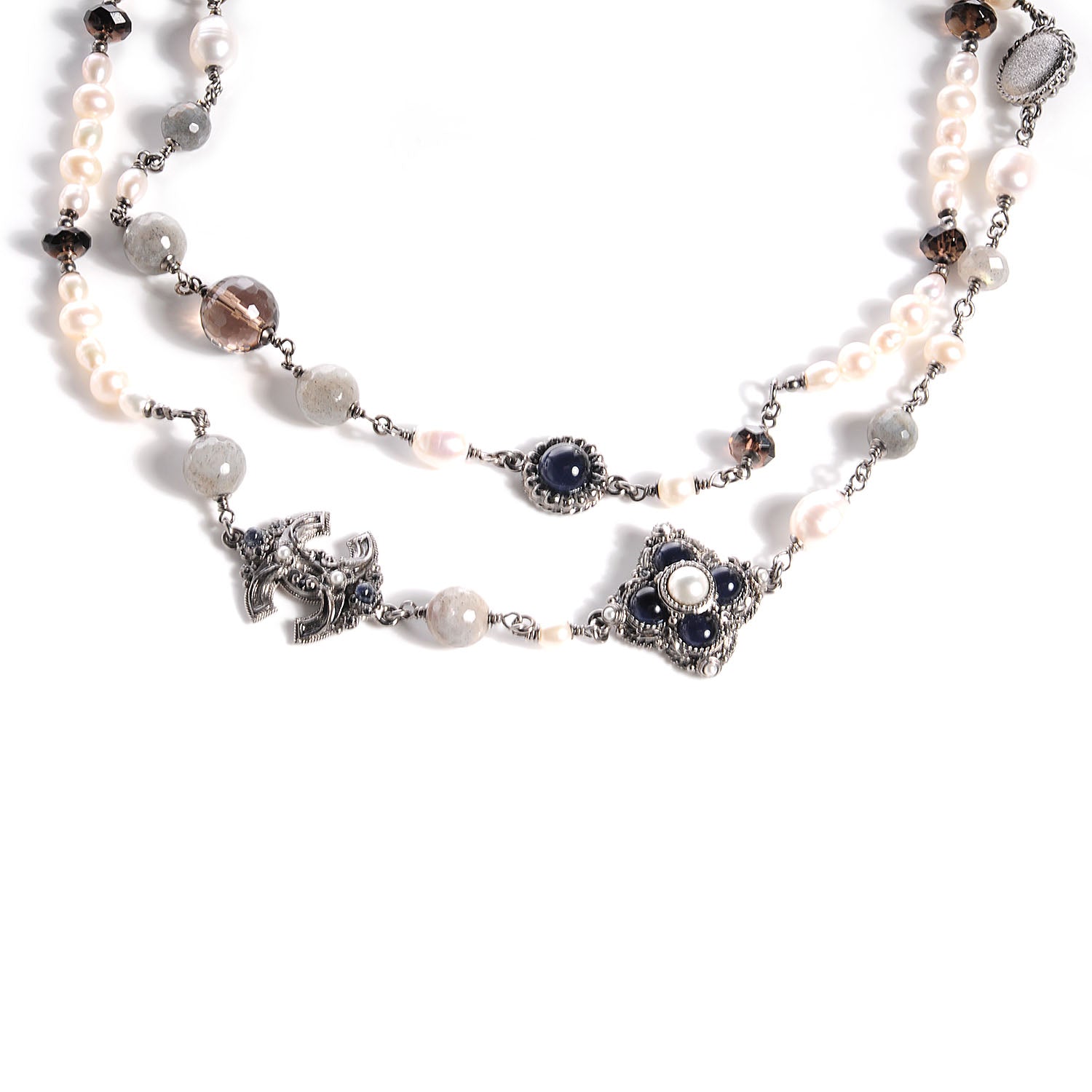 Chanel Beaded CC Pearl Long Necklace Ruthenium 3 of 7