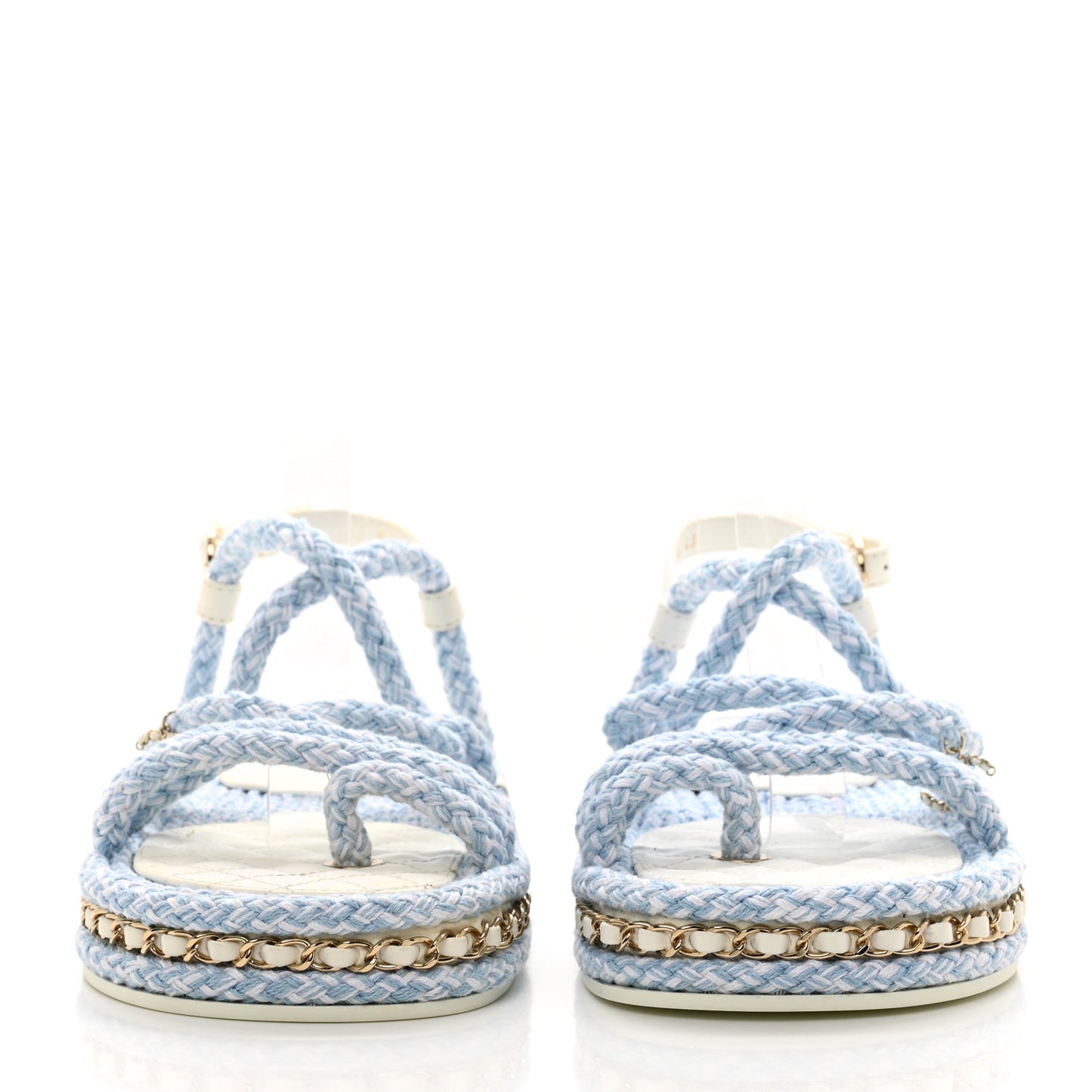 Lambskin Cord Chain CC Sandals 40 Blue White
