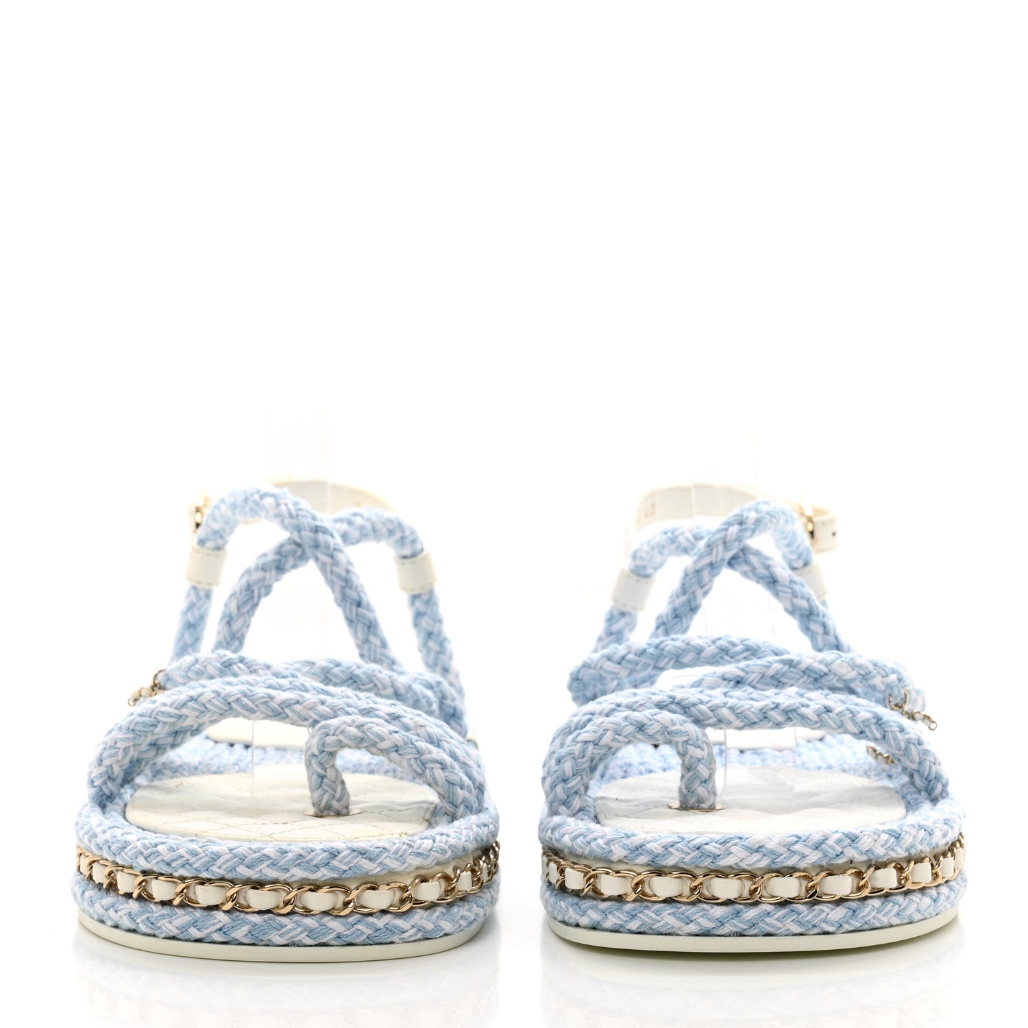 Chanel Lambskin Cord Chain CC Sandals 40 Blue White 2 of 9