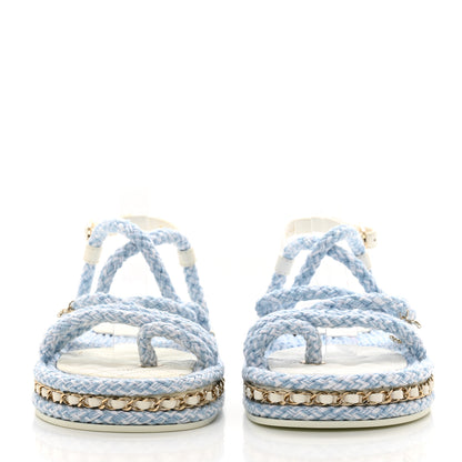 Chanel Lambskin Cord Chain CC Sandals 40 Blue White 2 of 9