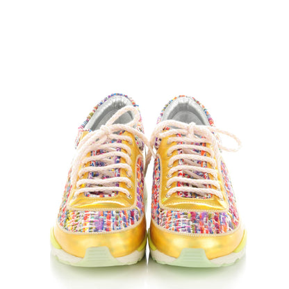 Chanel Tweed Lambskin Runway Sneakers 38 Silver Multicolor 2 of 7