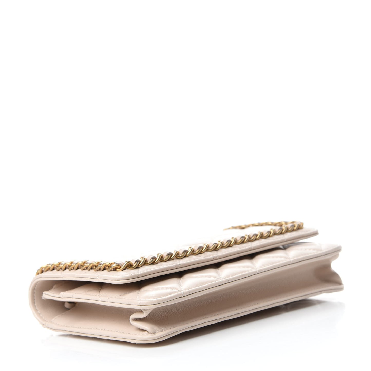Lambskin Quilted Chain Around Wallet On Chain WOC Beige
