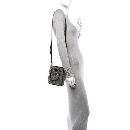 Prada Satin Crystal Metal Triangle Logo Small Double Handle Crossbody Tote Metal 2 of 9