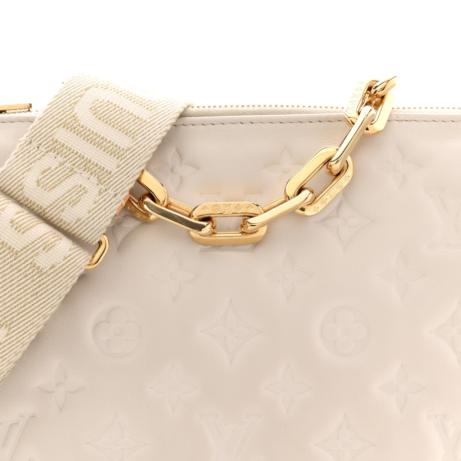 Louis Vuitton Lambskin Embossed Monogram Coussin PM Beige Cream 8 of 12