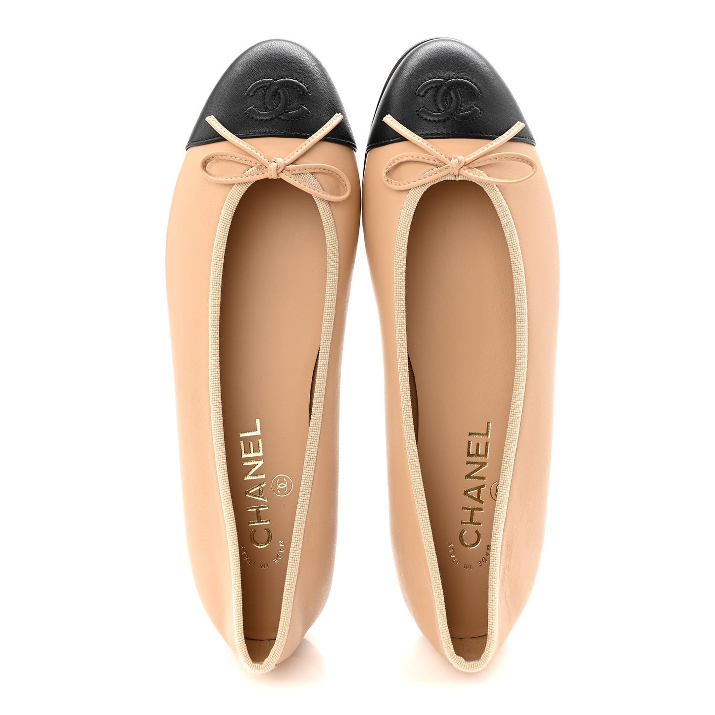 Lambskin Cap Toe CC Ballerina Flats 39.5 Beige Black
