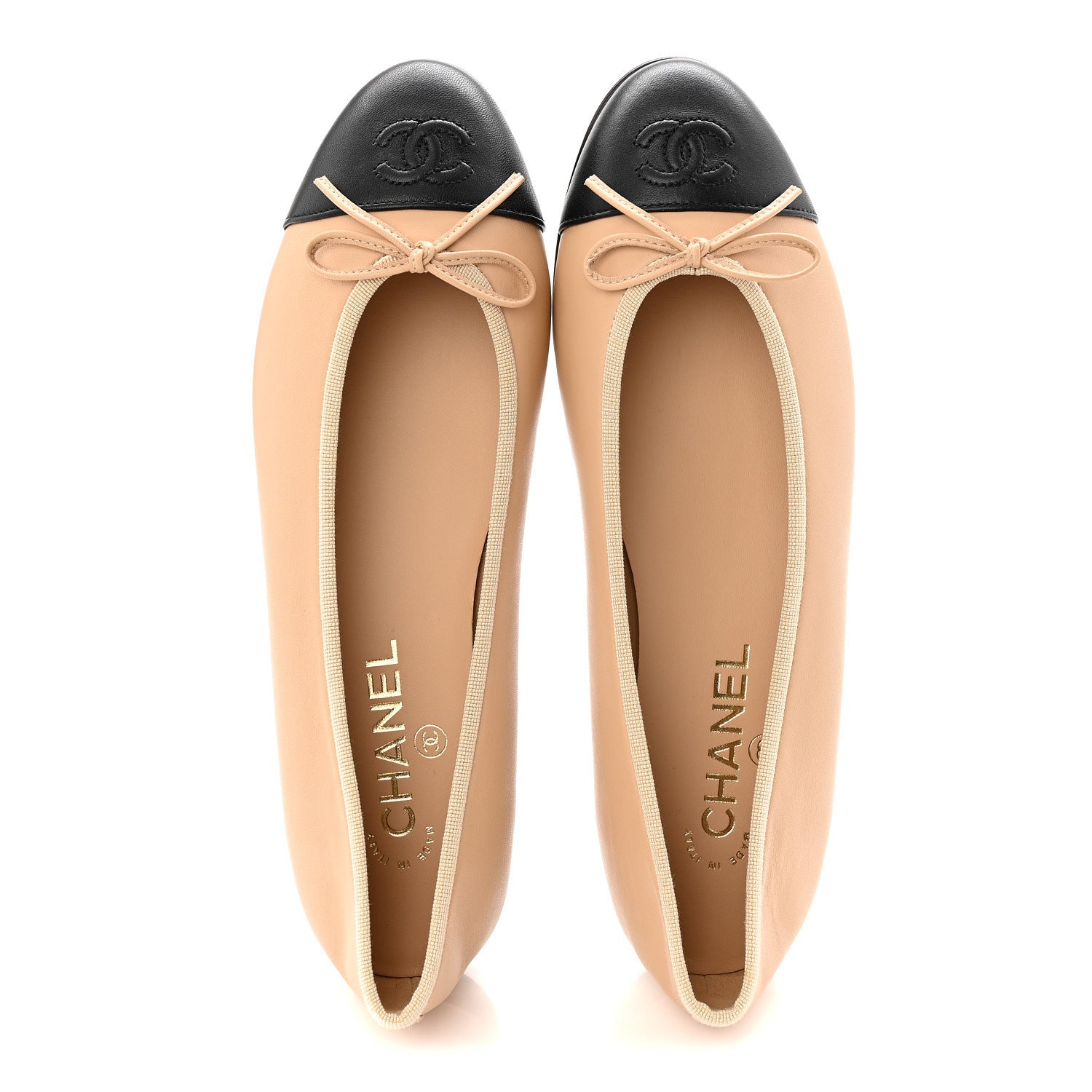 Chanel Lambskin Cap Toe CC Ballerina Flats 39.5 Beige Black 5 of 10