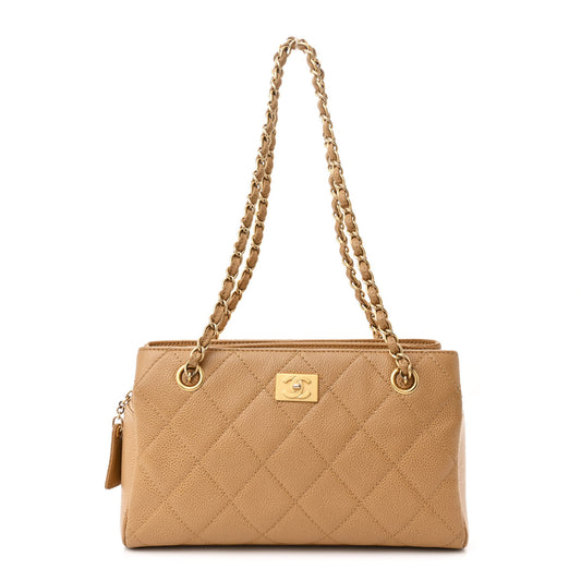 Caviar Quilted Shopping Tote Beige