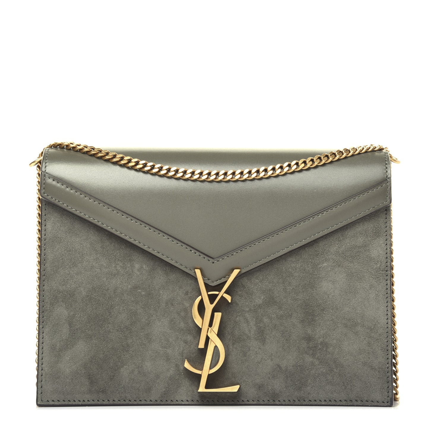 Smooth Calfskin Suede Monogram Cassandra Clasp Bag Olive Green