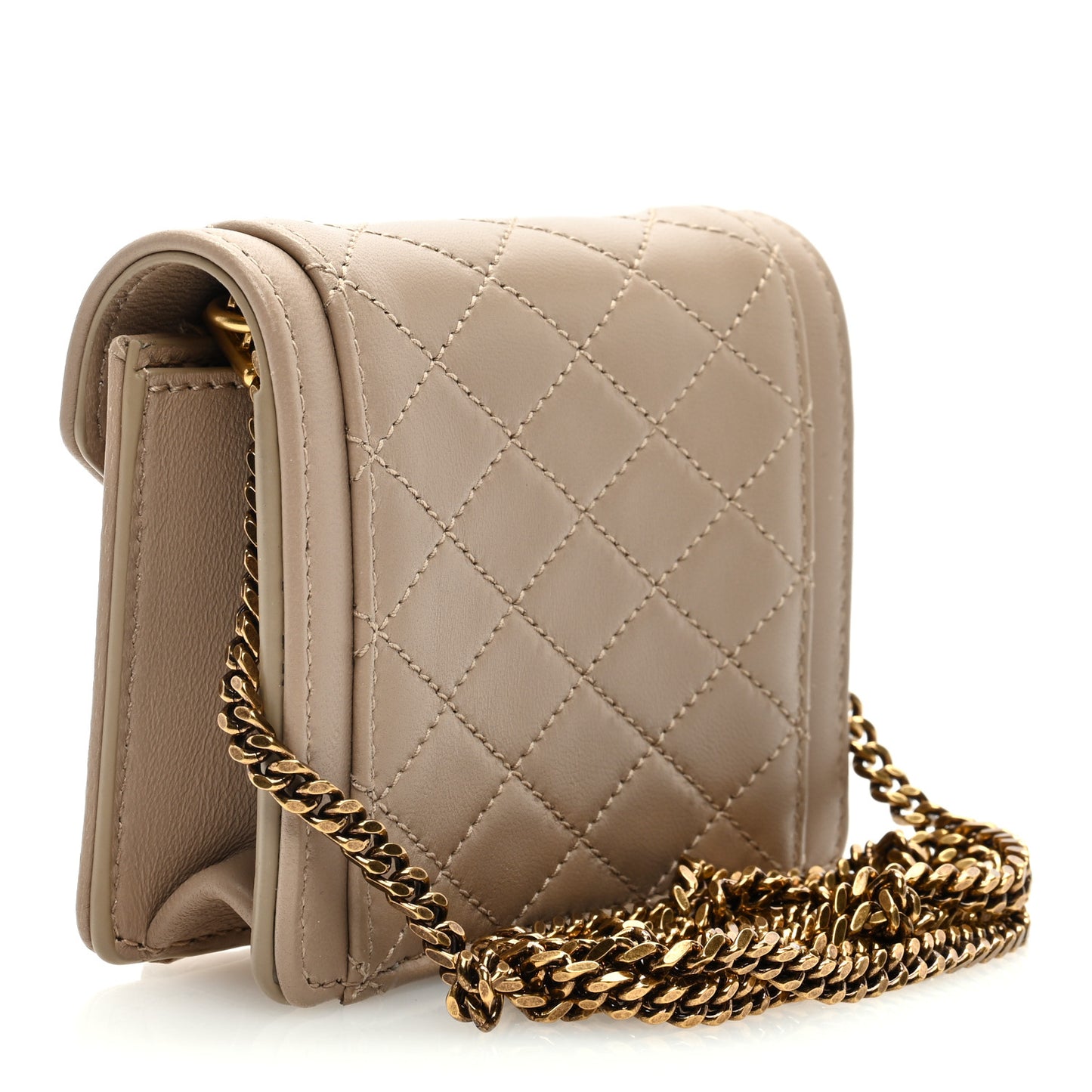 Lambskin Quilted Monogram Micro Gaby Crossbody Bag Beige