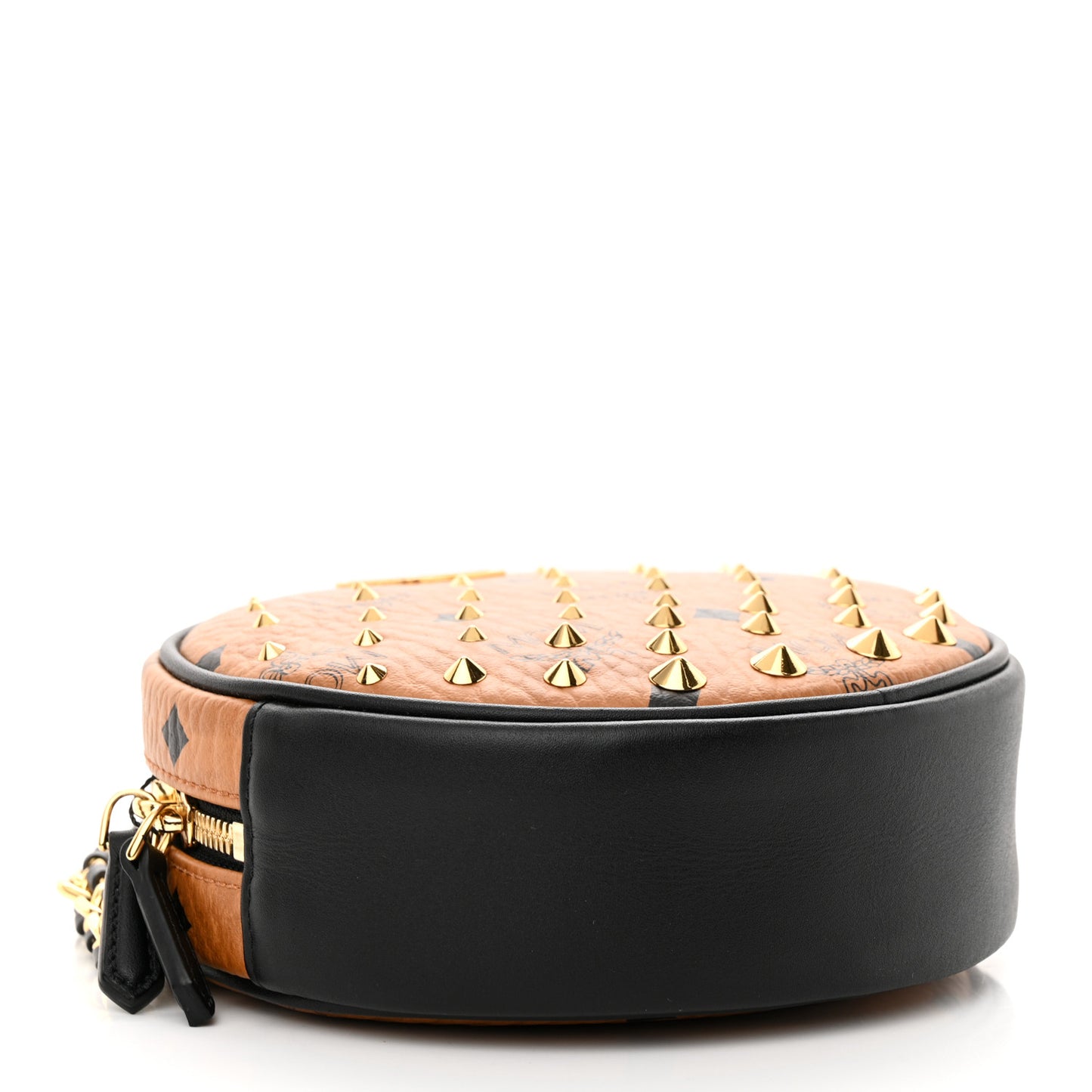 Visetos Studded Big O Small Round Crossbody Cognac