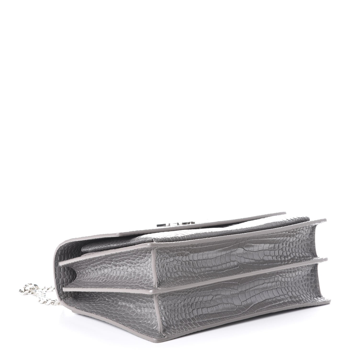 Saint Laurent Calfskin Crocodile Embossed Large Monogram Sunset Fog 4 of 11