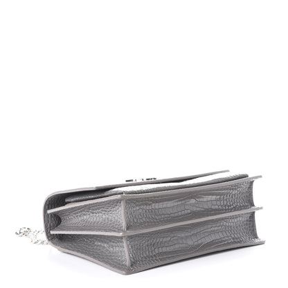 Saint Laurent Calfskin Crocodile Embossed Large Monogram Sunset Fog 4 of 11