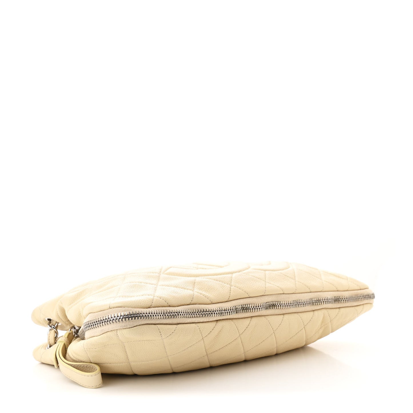 Caviar Quilted Expandable Zip Shoulder Bag Light Beige