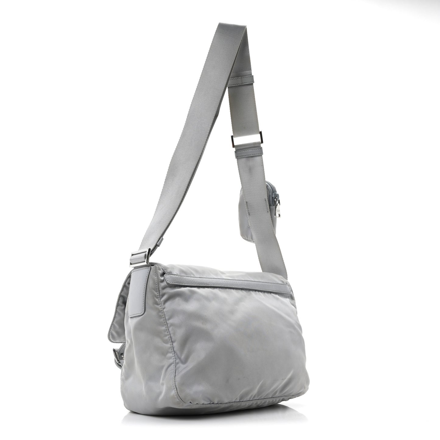 Re-Nylon Vela Saffiano Pocket Double Buckle Messenger Shoulder Bag Fiordaliso