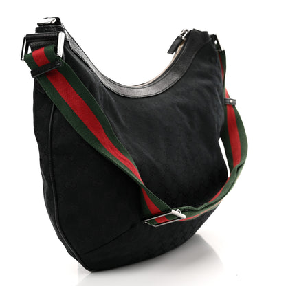 Gucci Monogram Web Medium Half Moon Hobo Black 3 of 14