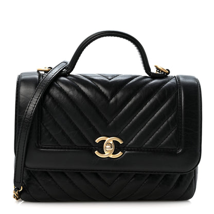 Chanel Calfskin Chevron Quilted Top Handle Flap Black 1 of 12