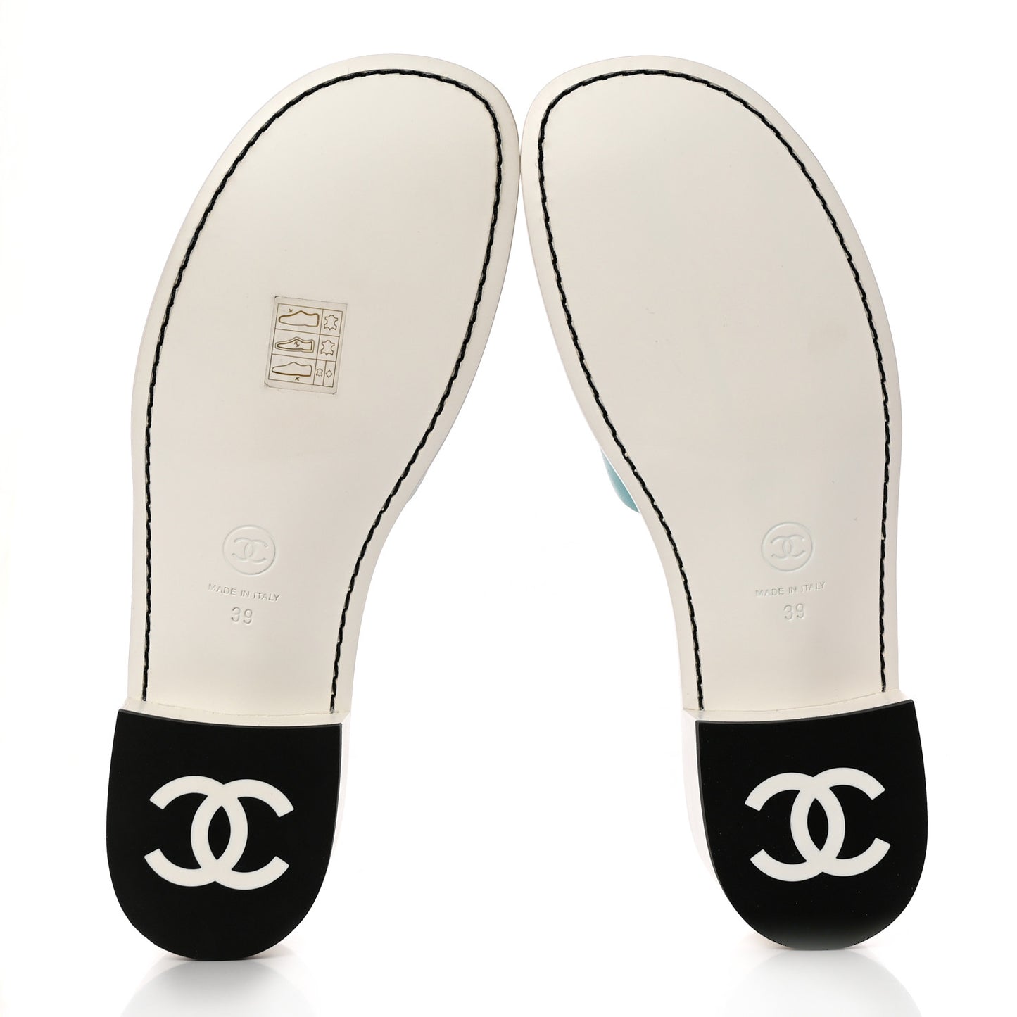 Calfskin CC Mules 39 Turquoise White