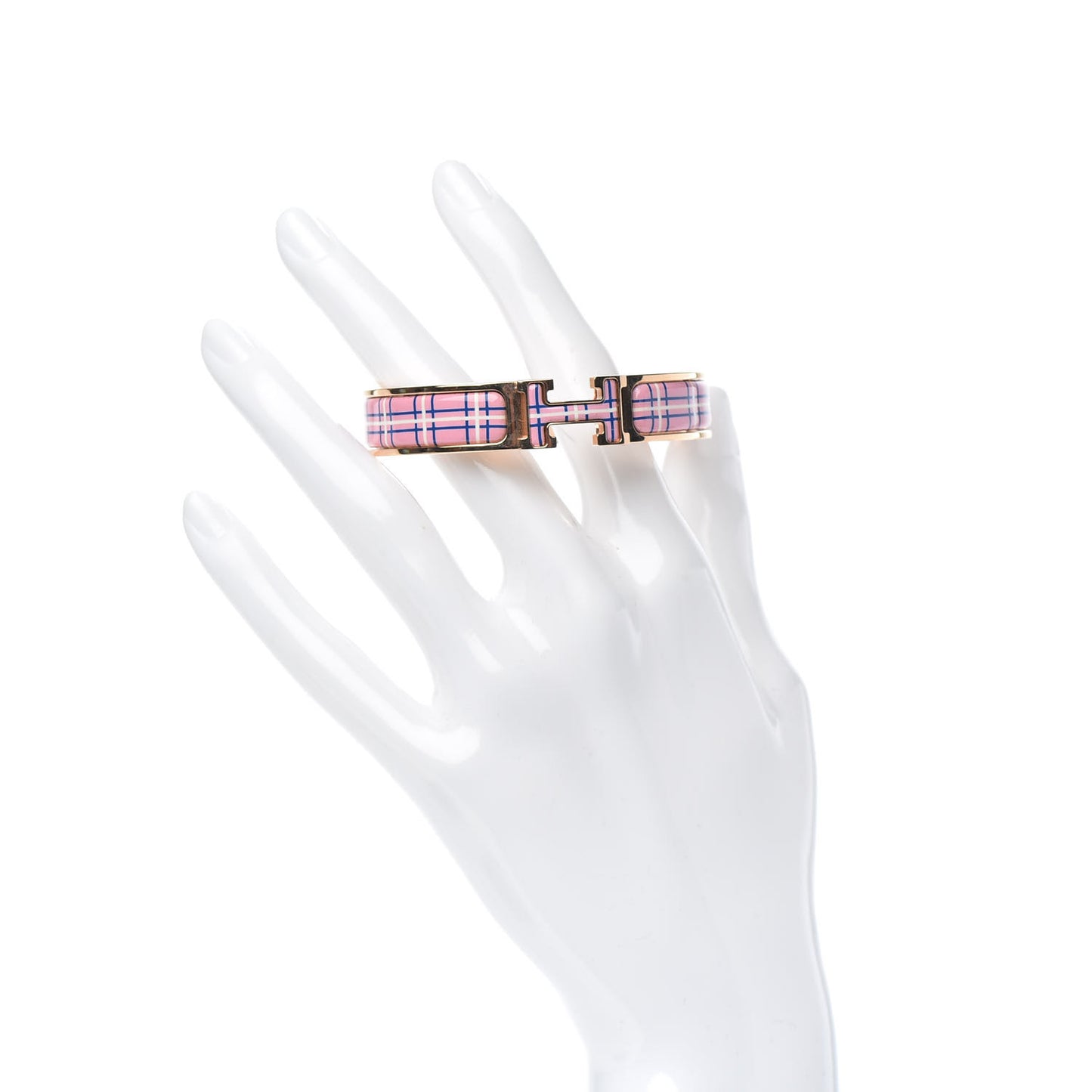 Enamel Narrow Clic Clac H Tartan Bracelet PM Pink Delirium