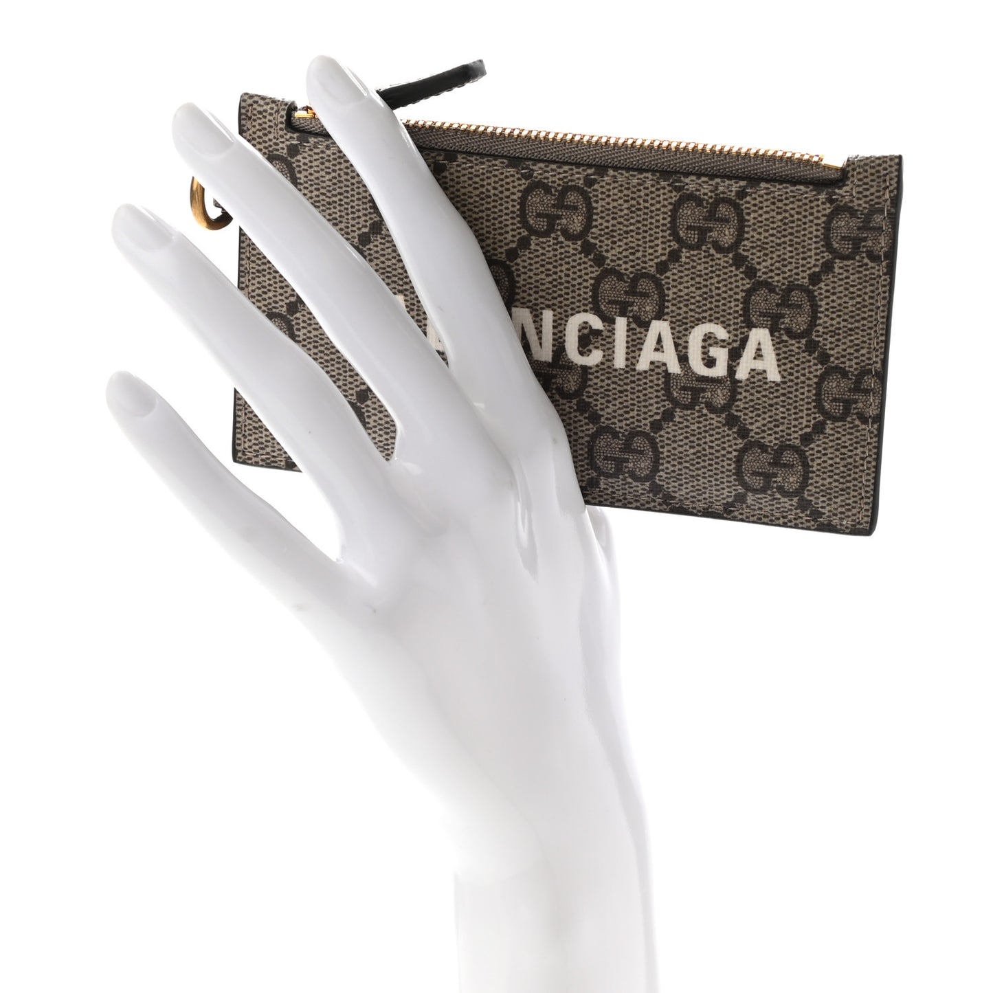 X BALENCIAGA GG Supreme Monogram Logo Card Case With Strap Beige Ebony