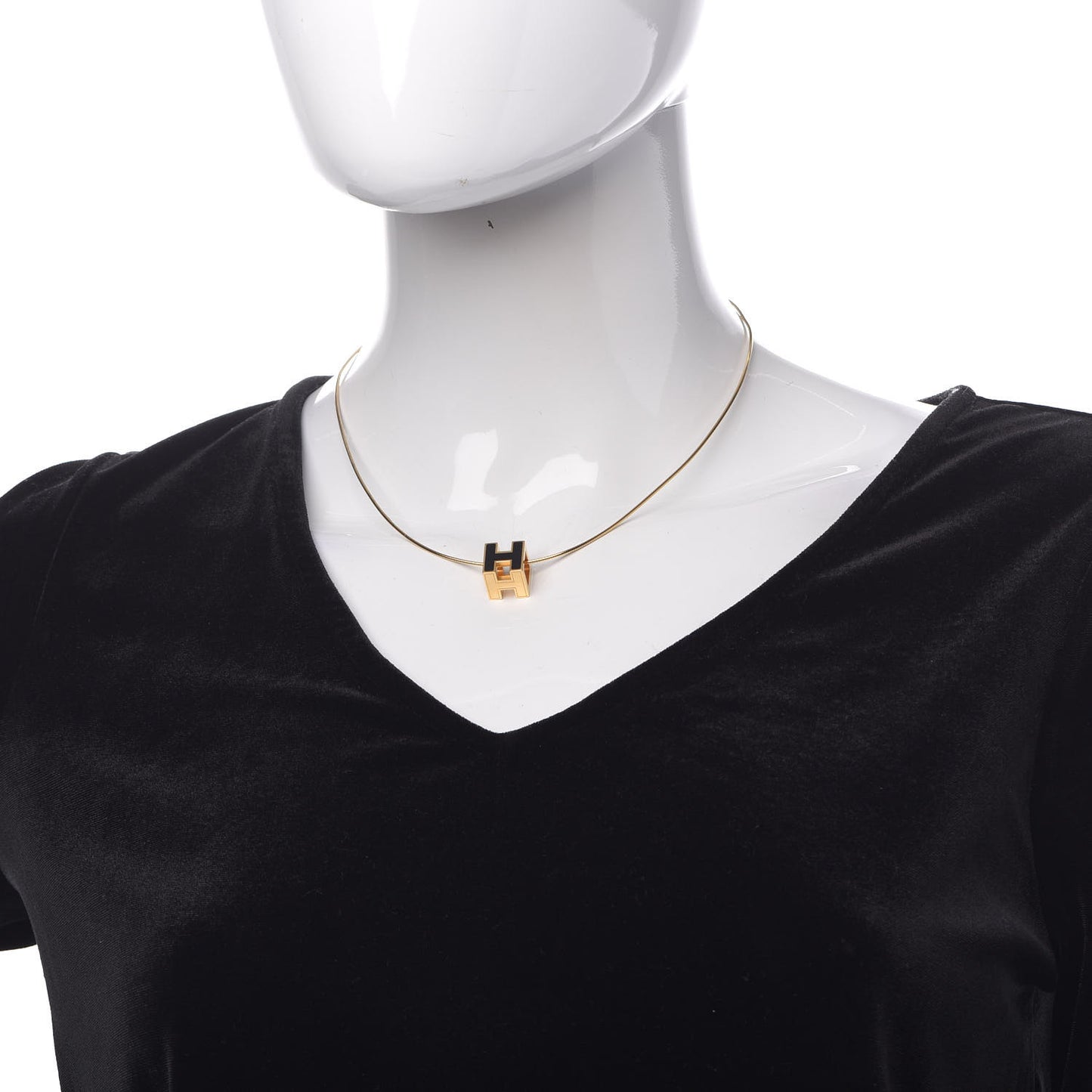 Gold Lacquered Cage d'H Pendant Necklace Black