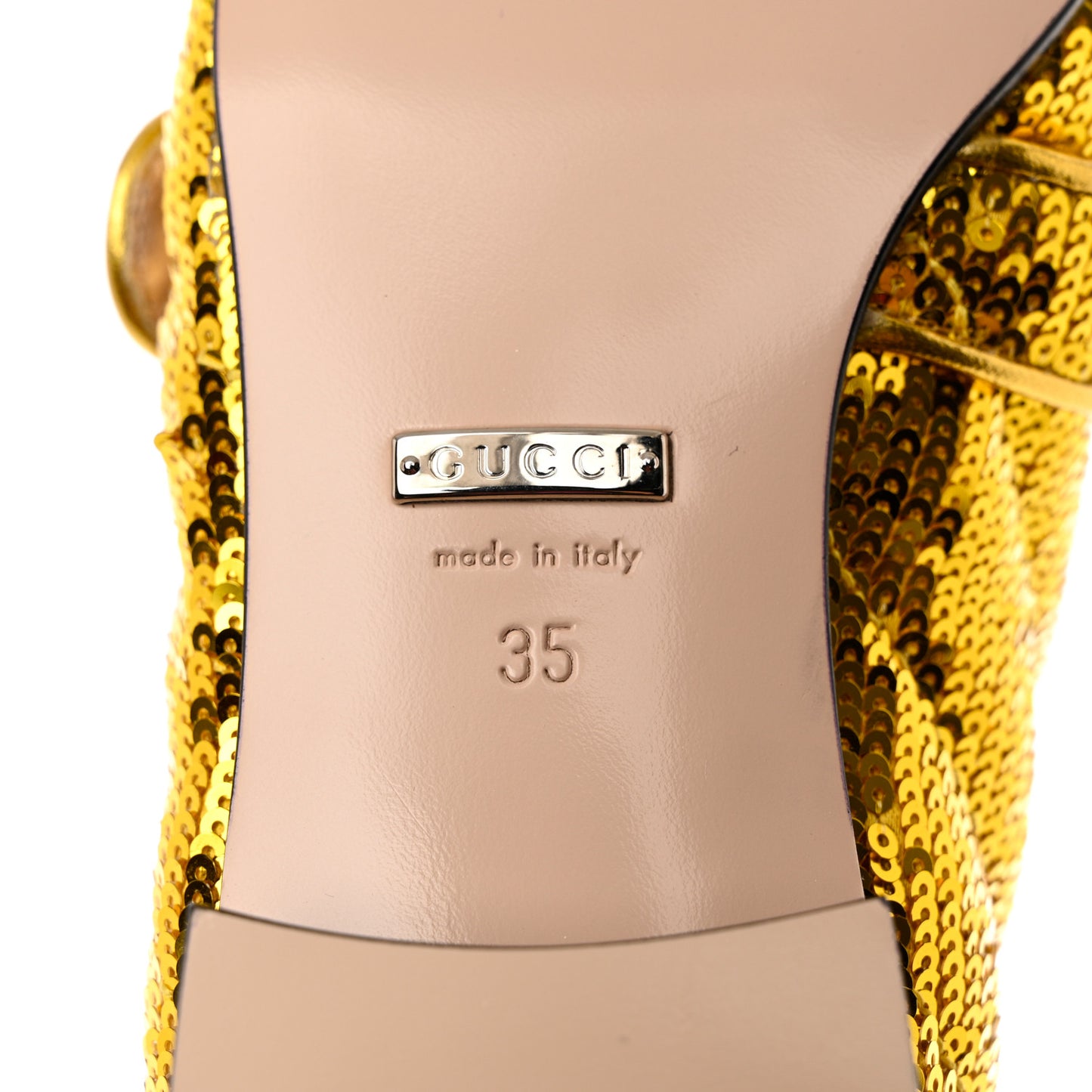 Sequin Satin Matelasse GG Marmont Moccasin Loafers 35 Gold Yellow Giallo Oro Vecchio