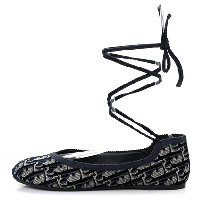 Christian Dior Velvet Oblique Poeme Laced Ballerina Flats 38 Blue 1 of 8