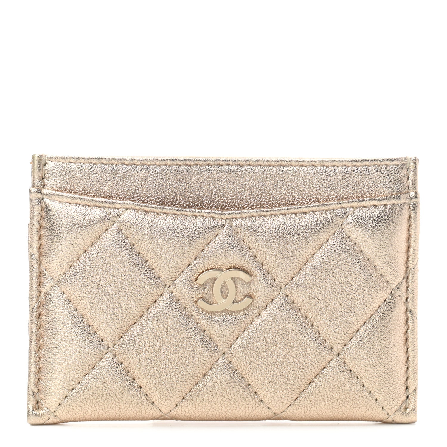 Chanel Metallic Lambskin Quilted CC Card Holder Gold 1 of 8