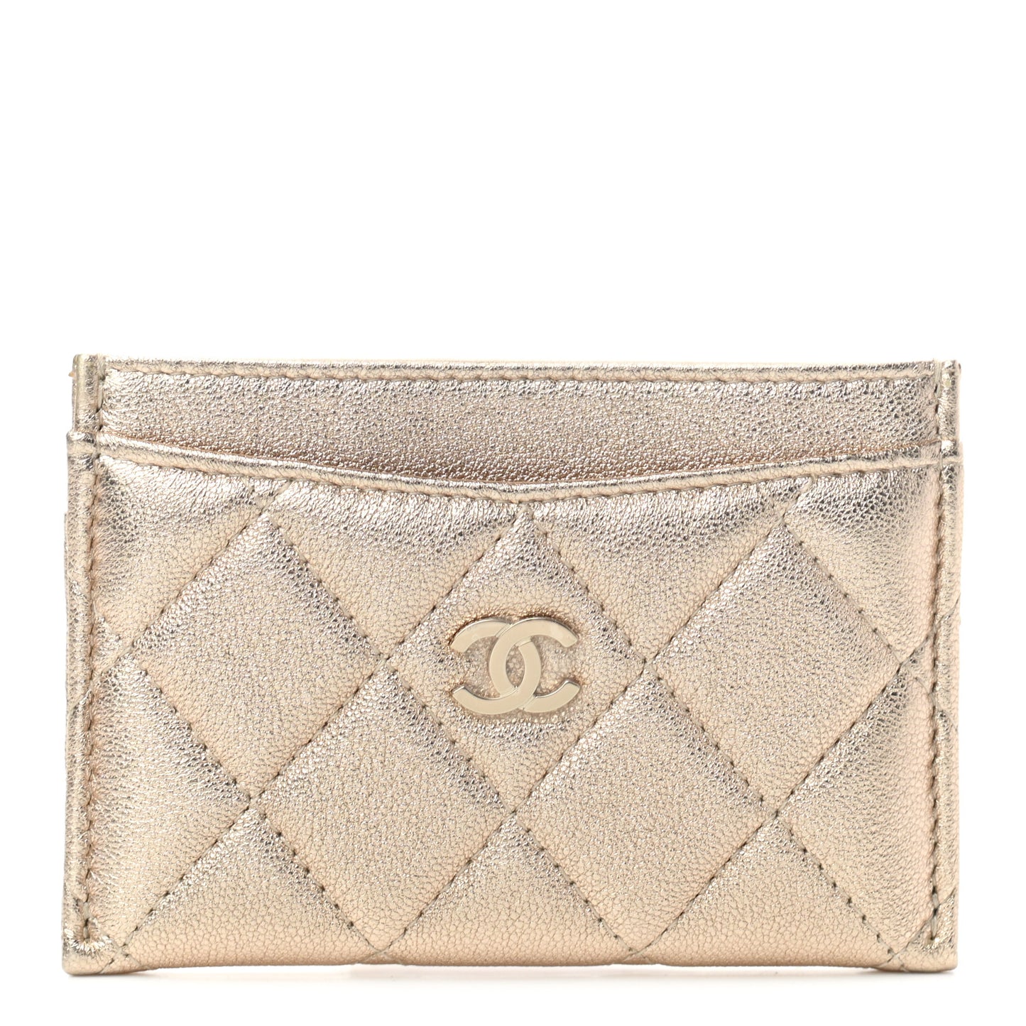 Metallic Lambskin Quilted CC Card Holder Gold
