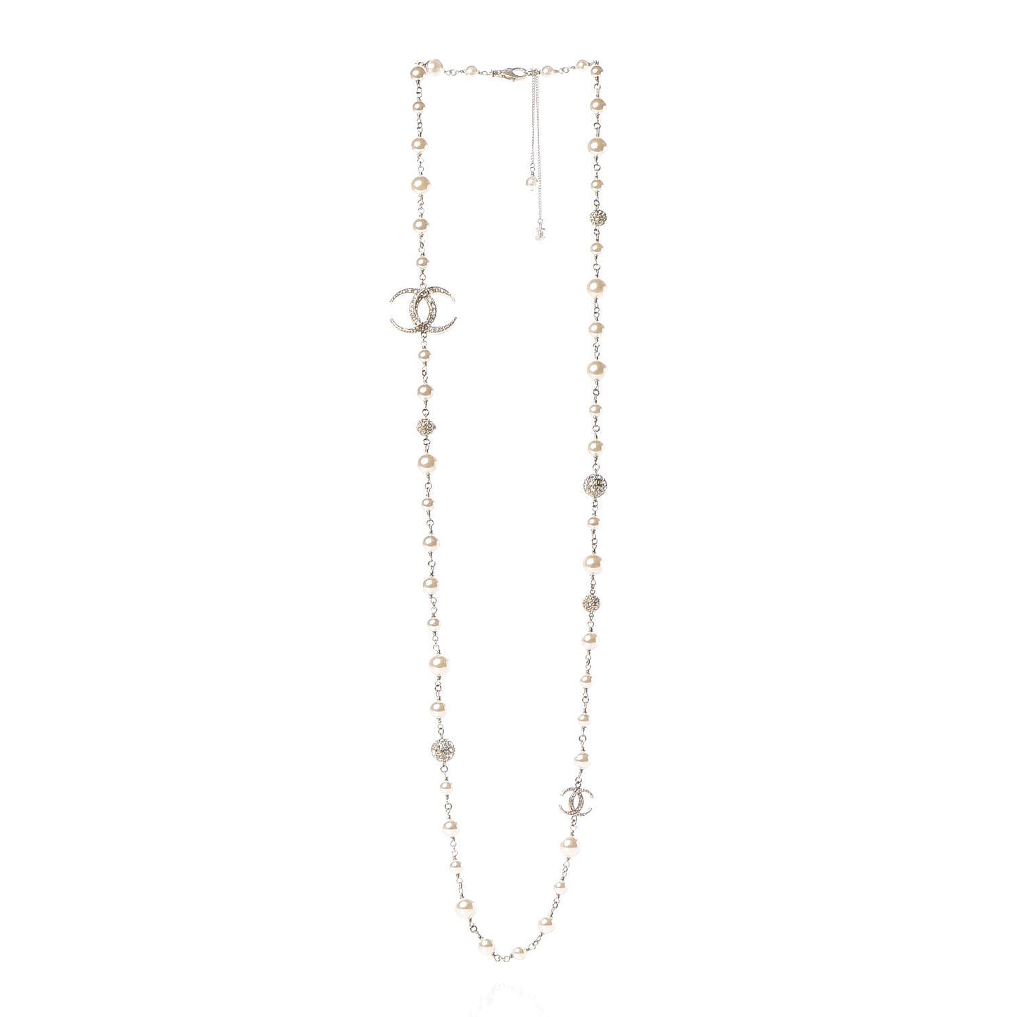 Pearl Baguette Crystal CC Moon Long Necklace Light Gold